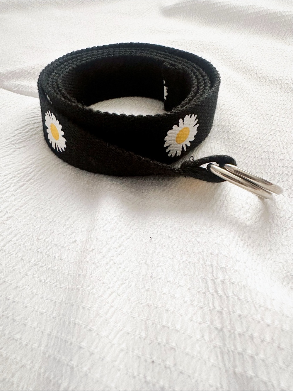 Black Daisy Web Belt with Silver Rings